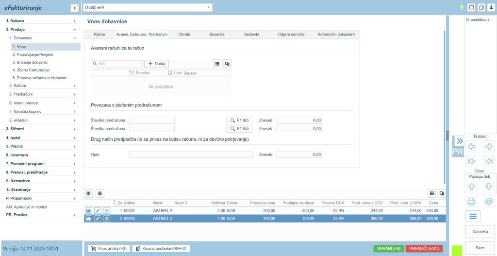 eFA16_zavihek avansi dobropisi