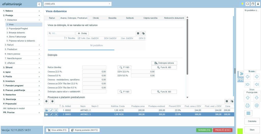 eFA17_povratnica zavihek avansi dobropisi