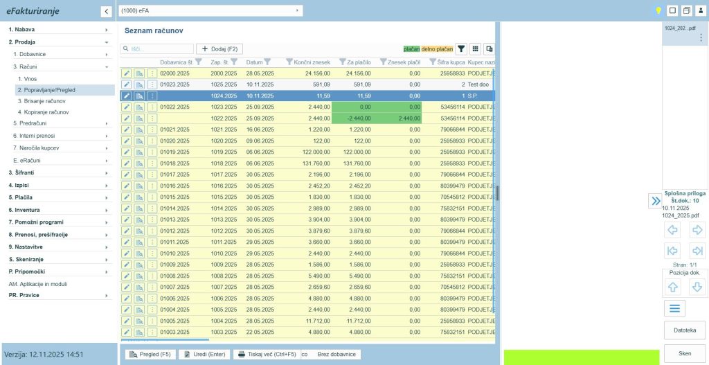 eFA38_račun pregled popravljanje