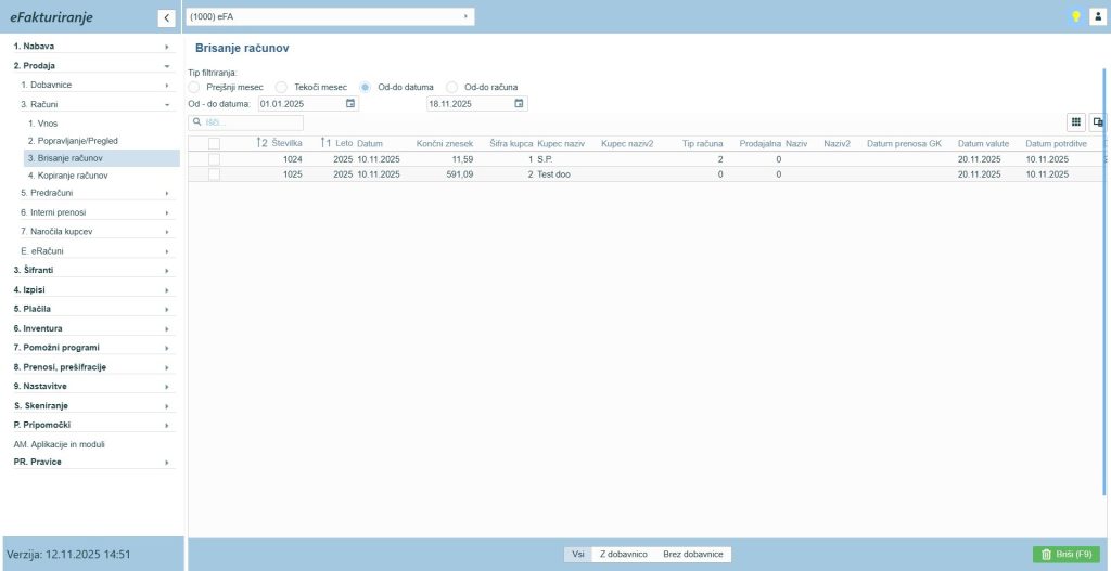 eFA41_brisanje računov