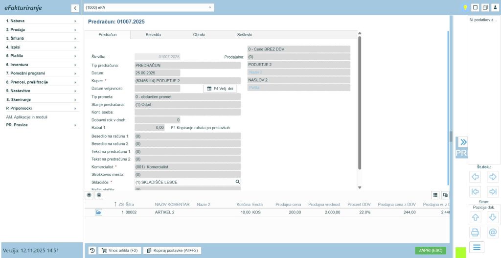 eFA48_predračun popravljanje vnos